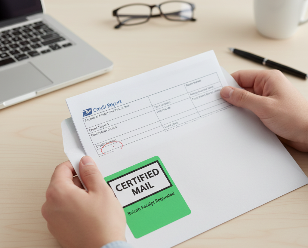 Image of a hand putting a letter into a Certified Mail envelope