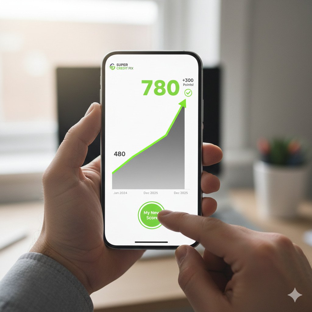 A graph showing a credit score rising sharply over time